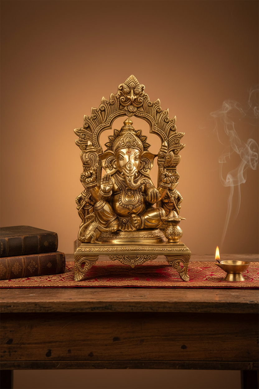 Prabhavali Arch Ganesha Brass Idol 17.5 Inch Large Handcrafted Pure Brass Ganpati Murti