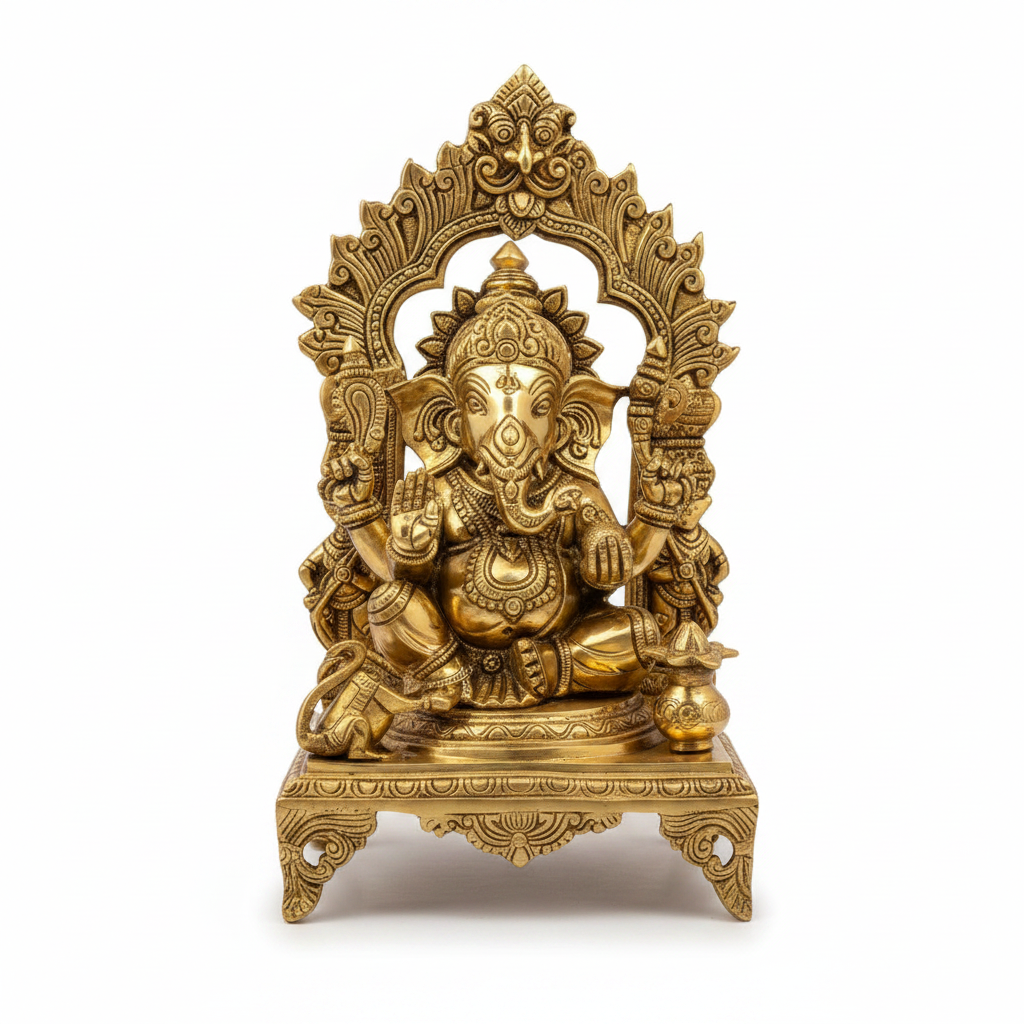 Prabhavali Arch Ganesha Brass Idol 17.5 Inch Large Handcrafted Pure Brass Ganpati Murti