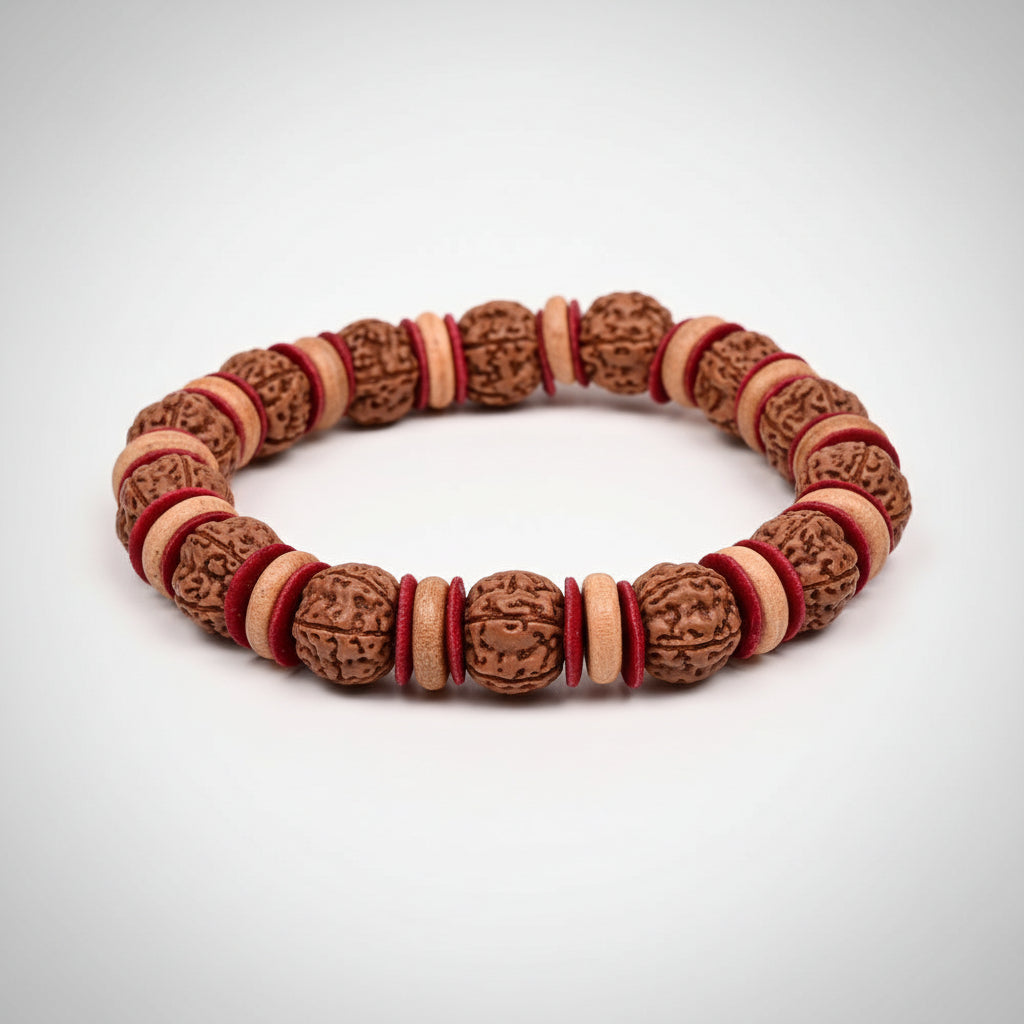 Premium 5 Mukhi Rudraksha Wooden Spacers Bracelet-10 mm