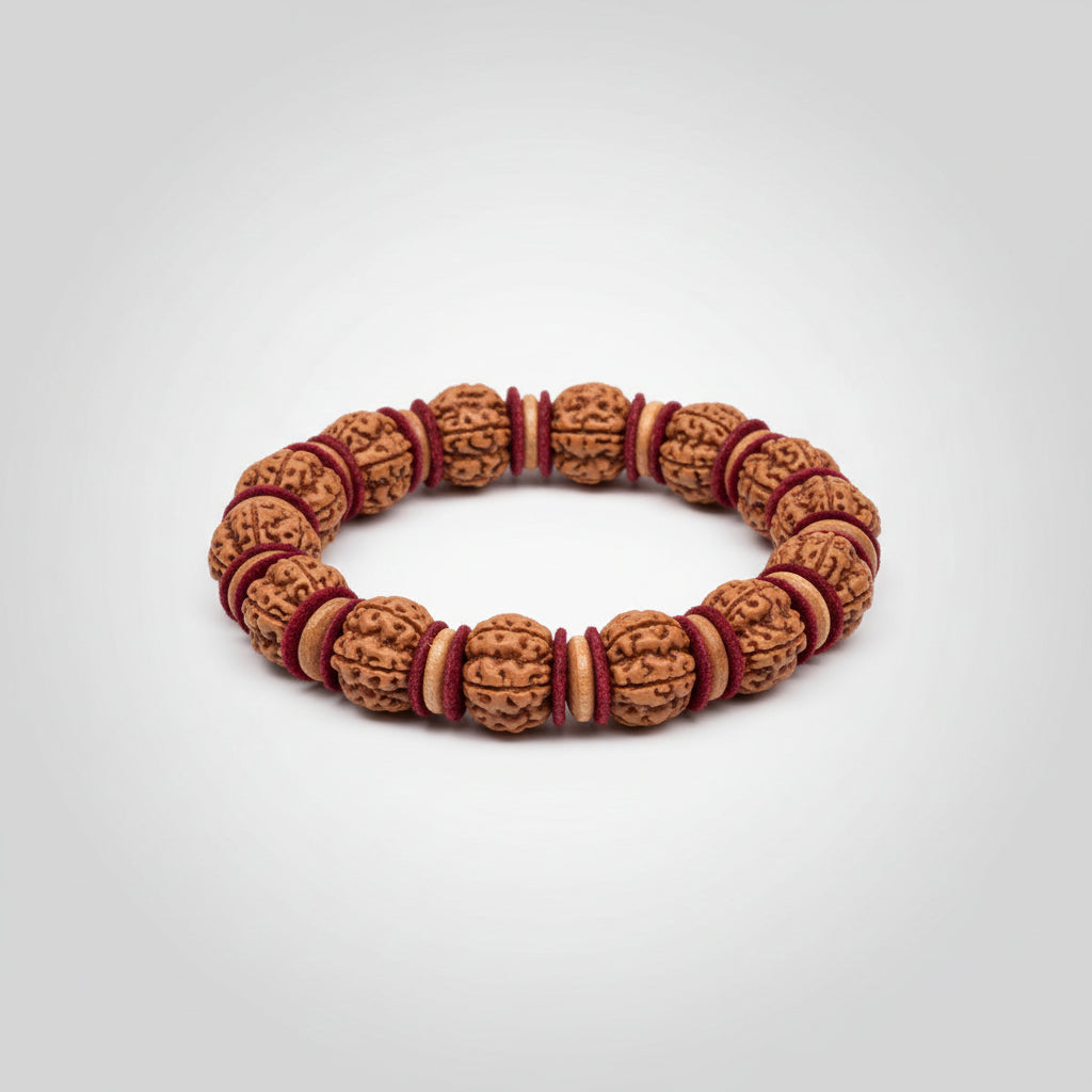Premium 5 Mukhi Rudraksha Wooden Spacers Bracelet-12 mm