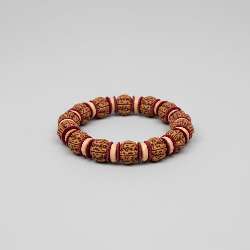 Premium 5 Mukhi Rudraksha Wooden Spacers Bracelet-10 mm