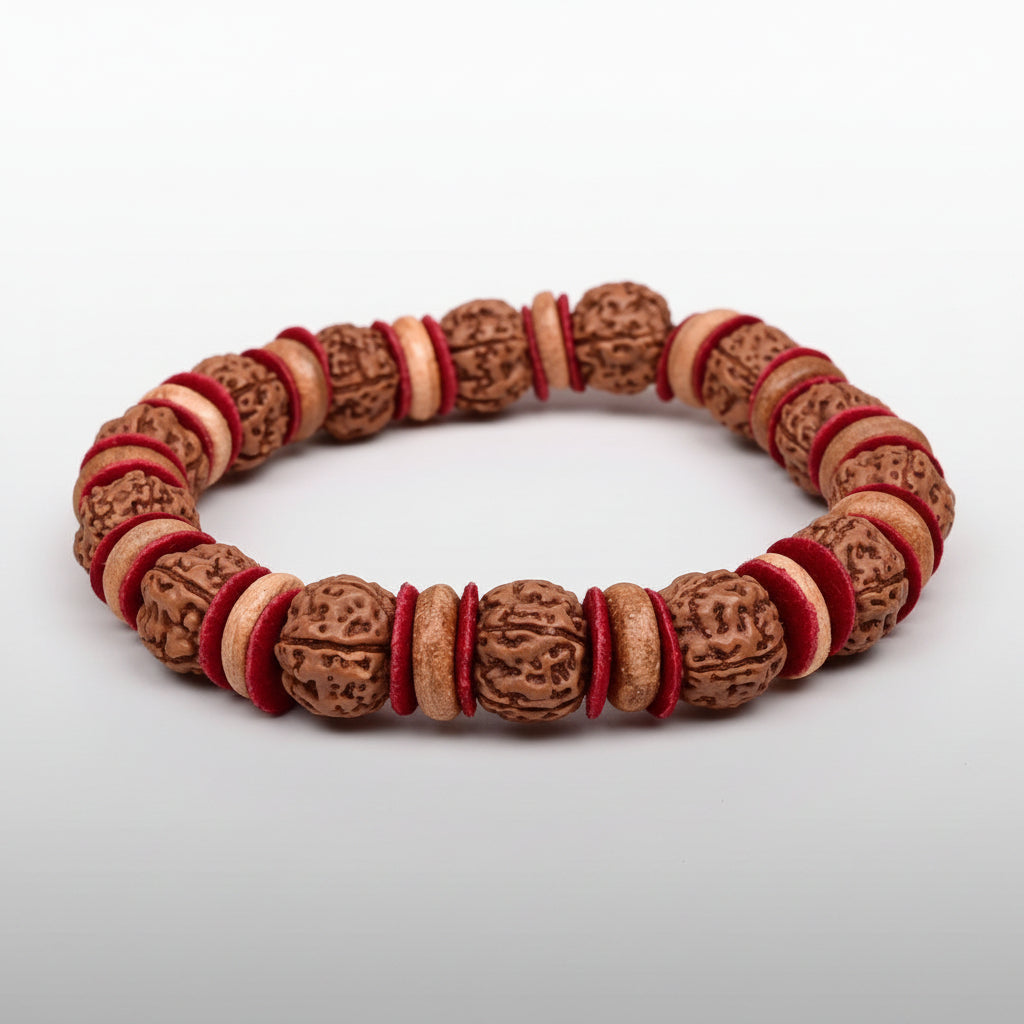 Premium 5 Mukhi Rudraksha Wooden Spacers Bracelet-12 mm