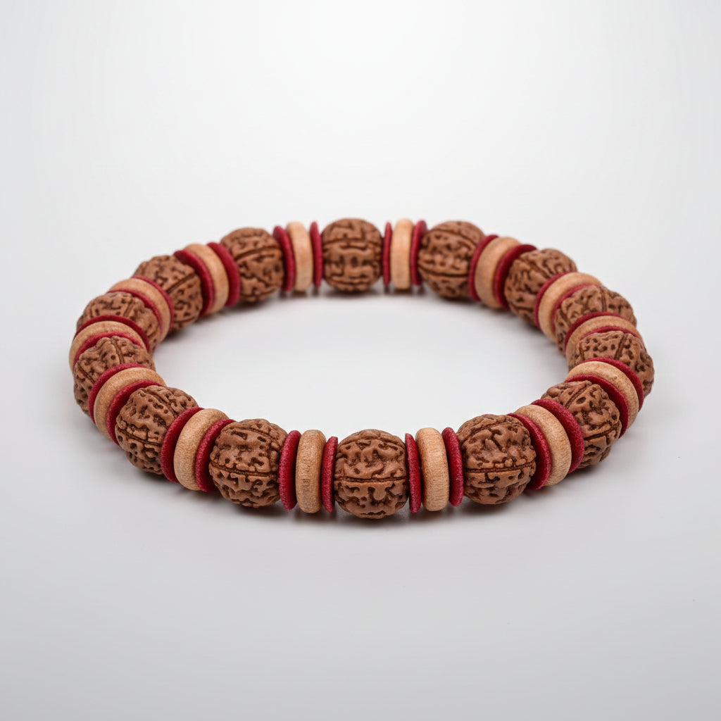 Premium 5 Mukhi Rudraksha Wooden Spacers Bracelet-14 mm