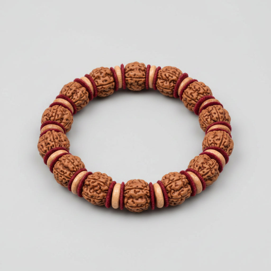 Premium 5 Mukhi Rudraksha Wooden Spacers Bracelet-14 mm