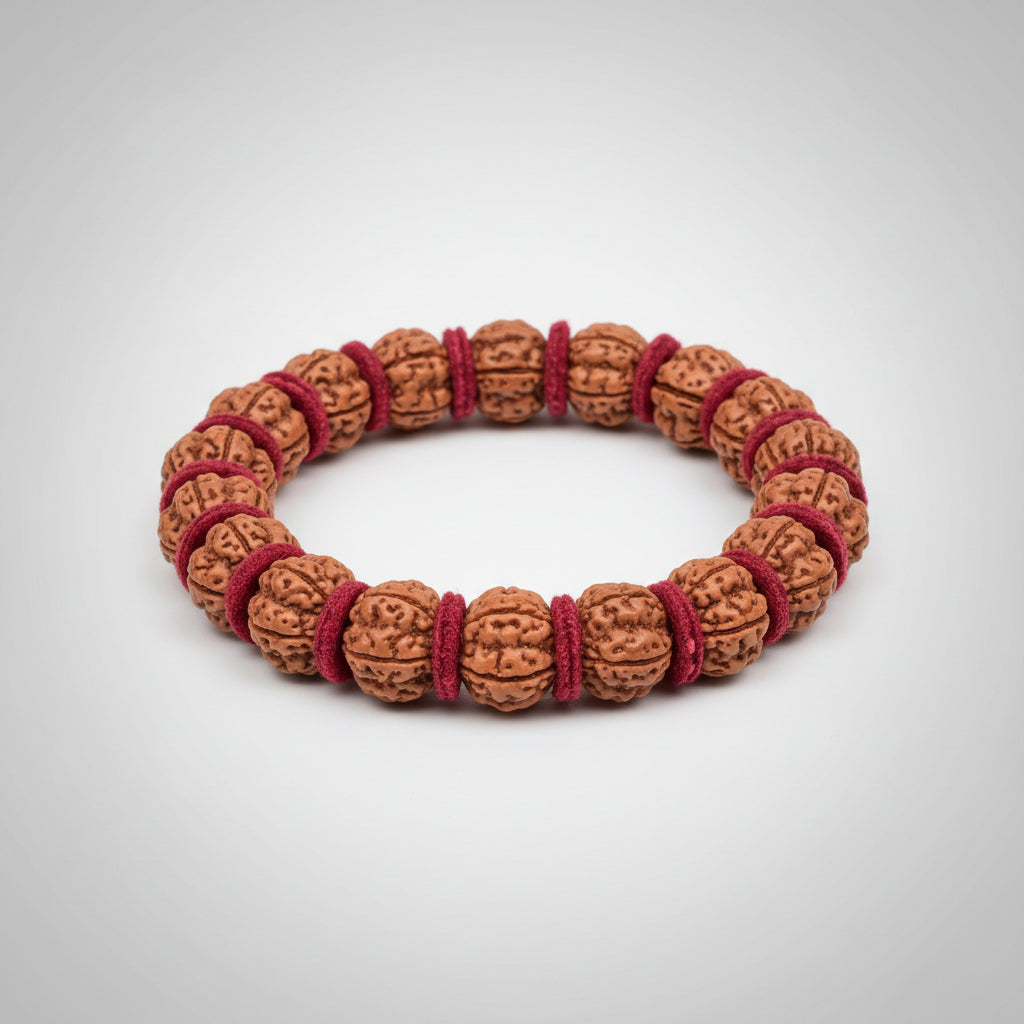 Premium 5 Mukhi Rudraksha Woolen Spacers Bracelet-12 mm