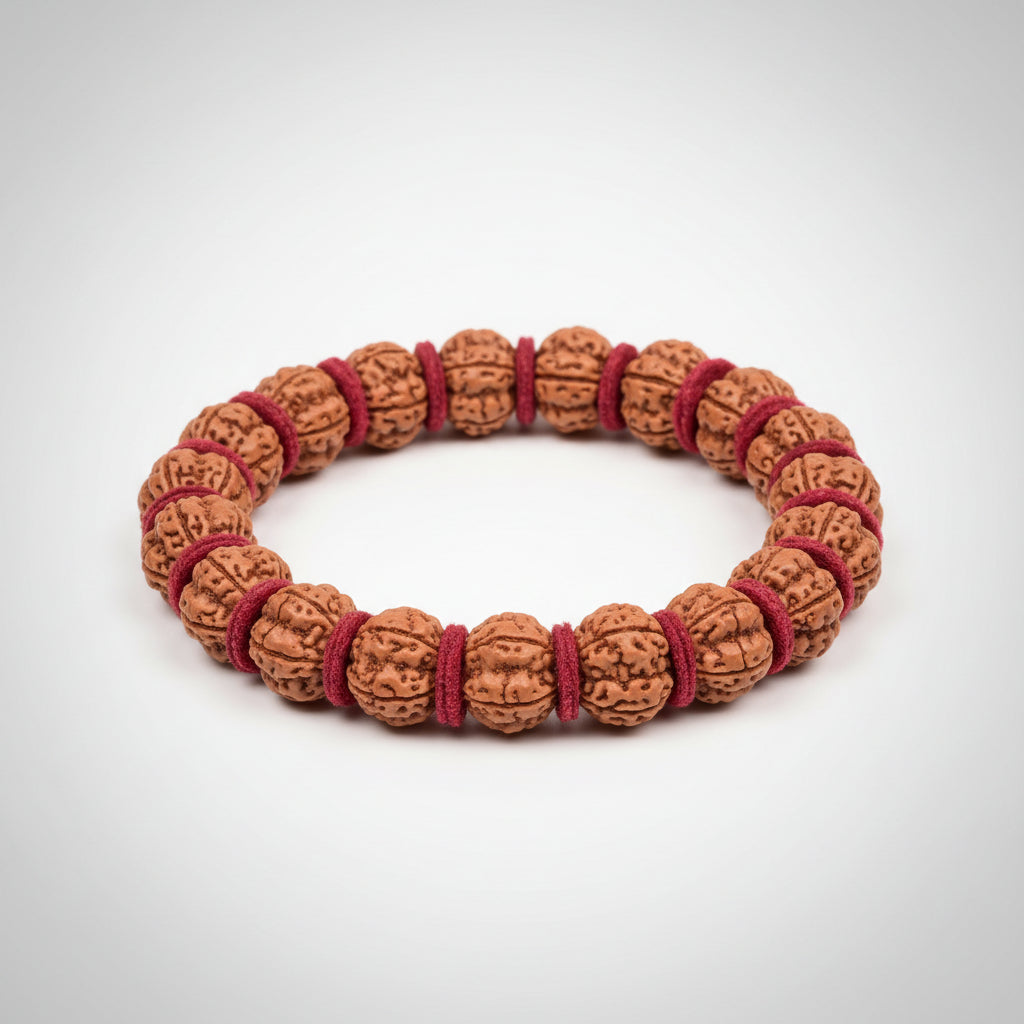 Premium 5 Mukhi Rudraksha Woolen Spacers Bracelet-14 mm