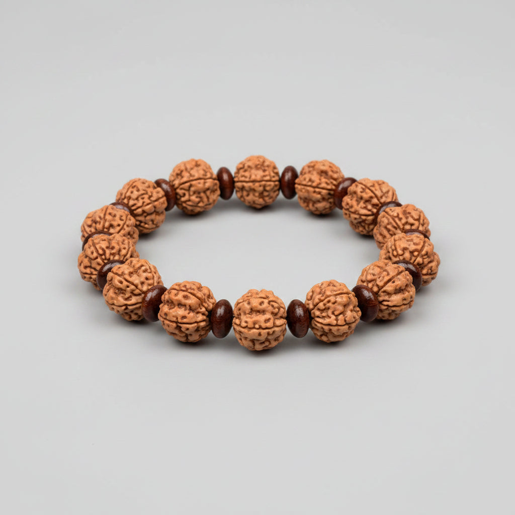 Premium 5 Mukhi Rudraksha x Elliptical Red Sandalwood Bracelet-10 mm