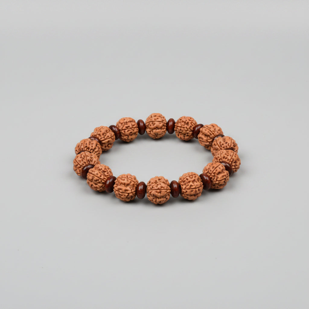 Premium 5 Mukhi Rudraksha x Elliptical Red Sandalwood Bracelet-8 mm