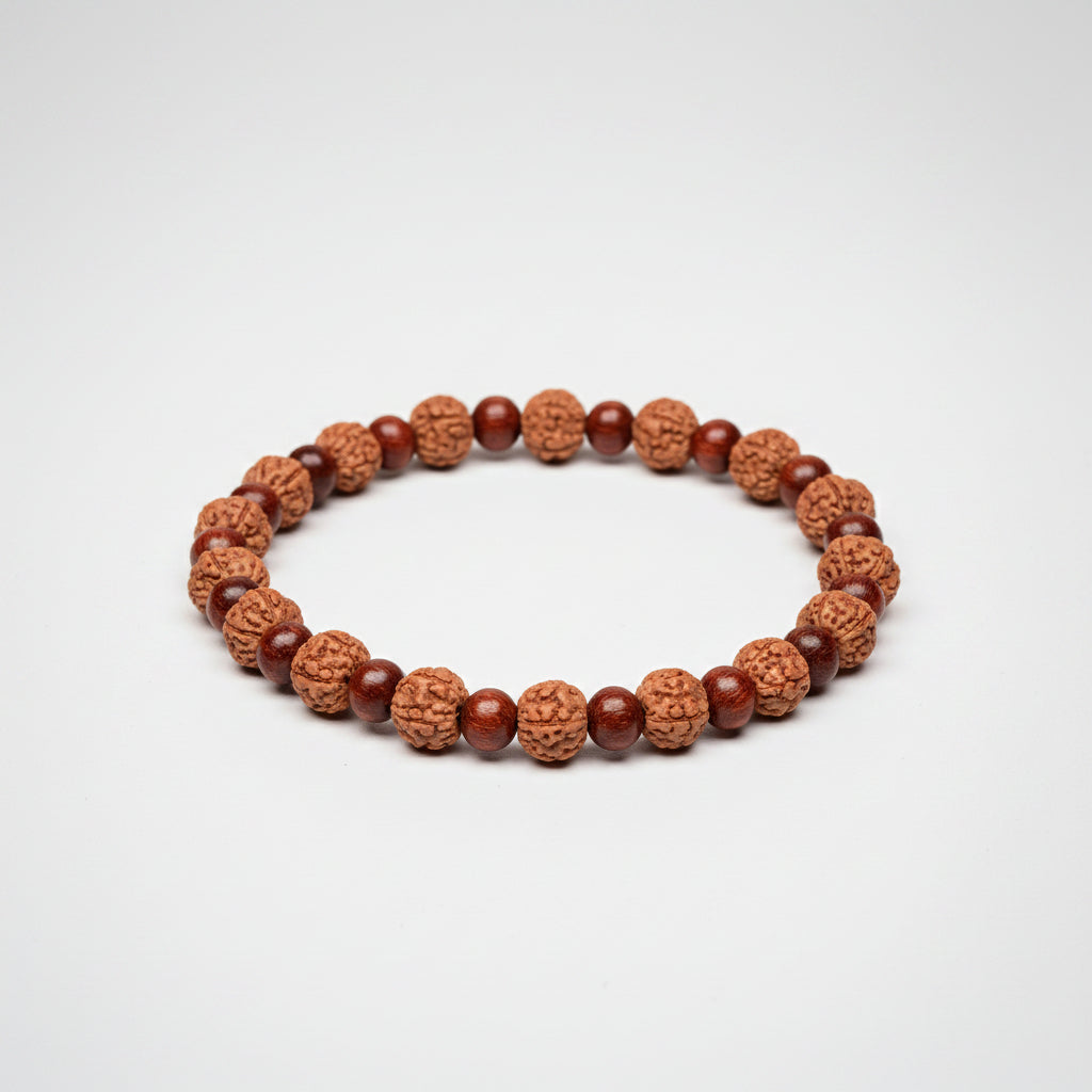 Premium 5 Mukhi Rudraksha x Red Sandalwood Bracelet-12 mm