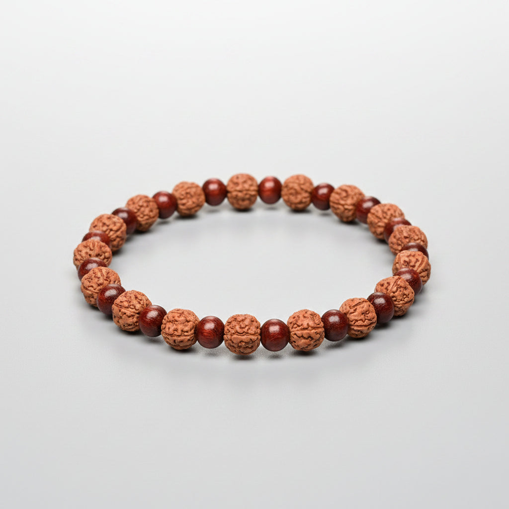 Premium 5 Mukhi Rudraksha x Red Sandalwood Bracelet-14 mm