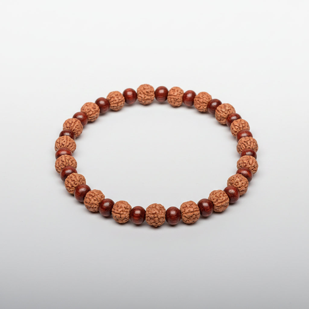 Premium 5 Mukhi Rudraksha x Red Sandalwood Bracelet-6 mm