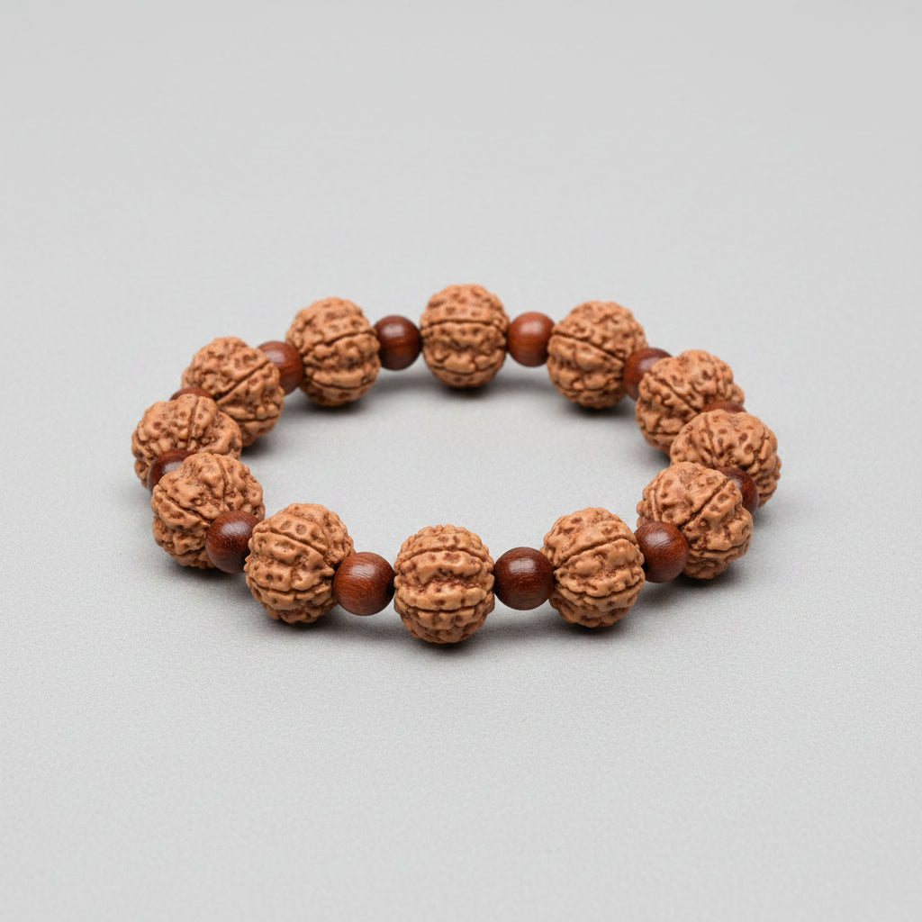 Premium 5 Mukhi Rudraksha x Red Sandalwood Bracelet-6 mm