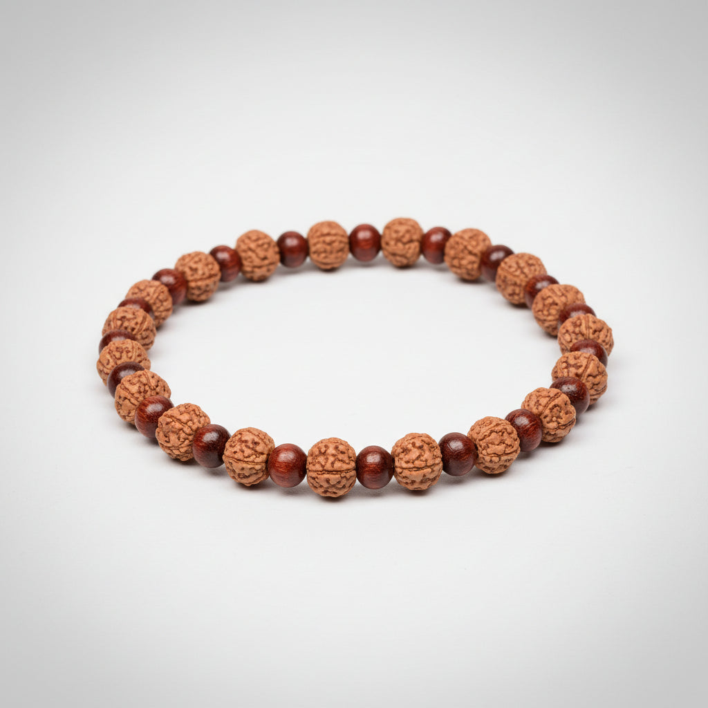 Premium 5 Mukhi Rudraksha x Red Sandalwood Bracelet-8 mm