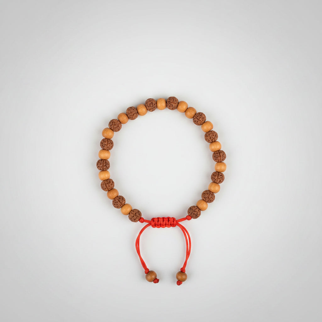 Premium 5 Mukhi Rudraksha x Sandalwood Adjustable Bracelet-12 mm