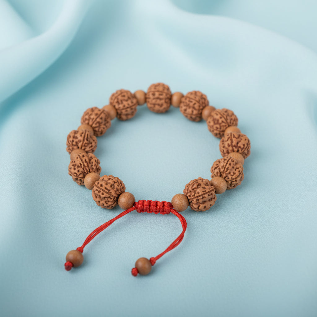 Premium 5 Mukhi Rudraksha x Sandalwood Adjustable Bracelet-6 mm
