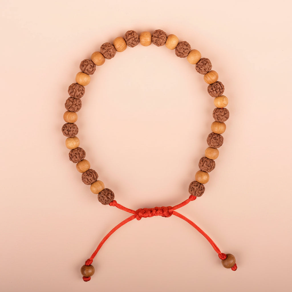 Premium 5 Mukhi Rudraksha x Sandalwood Adjustable Bracelet-8 mm