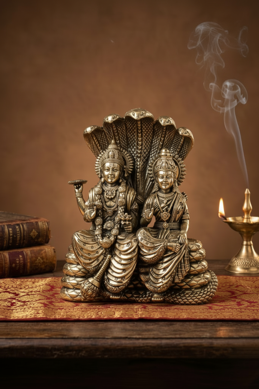 Laxmi Narayan Sitting on Sheshnaag Ashtadhatu Idol – The Cosmic Repose