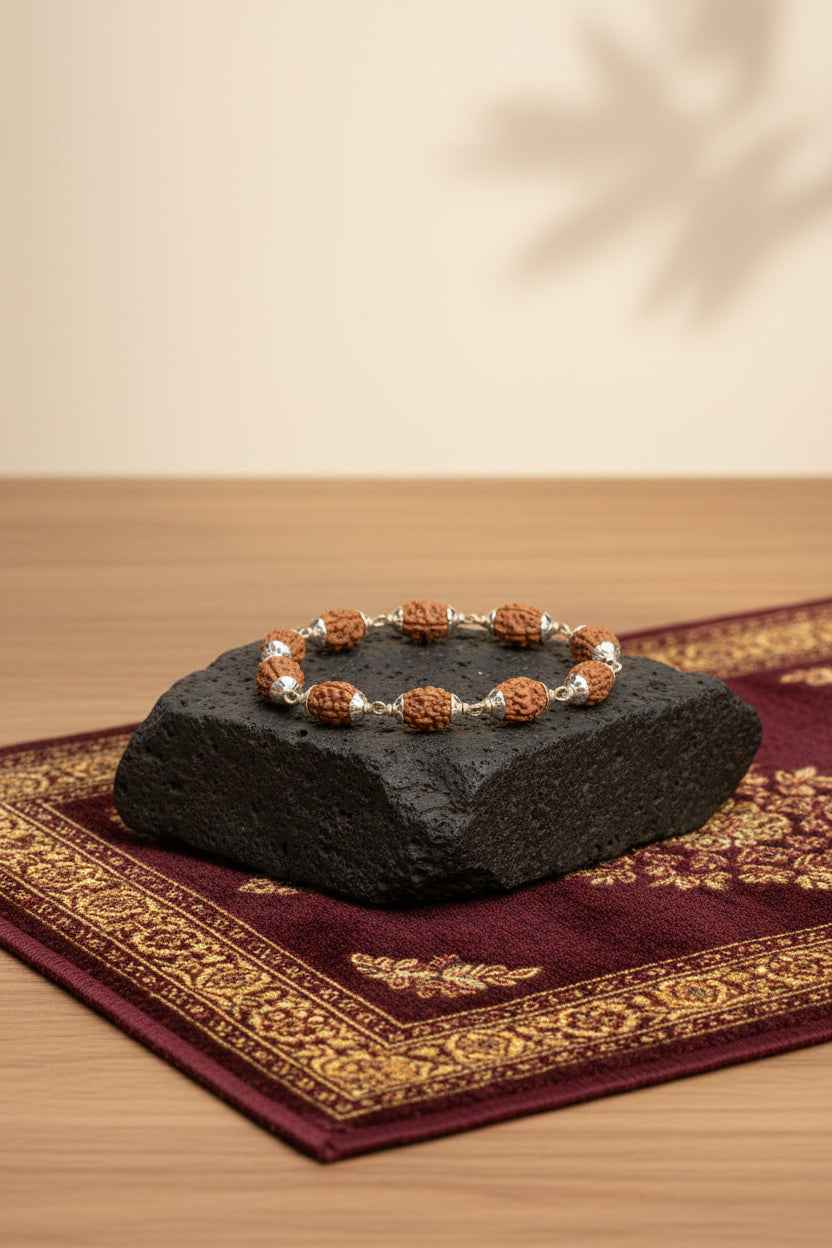 Mani Monk Pure 2 Mukhi Rudraksha Flower Cap Bracelet in 925 Silver - ManiMonk