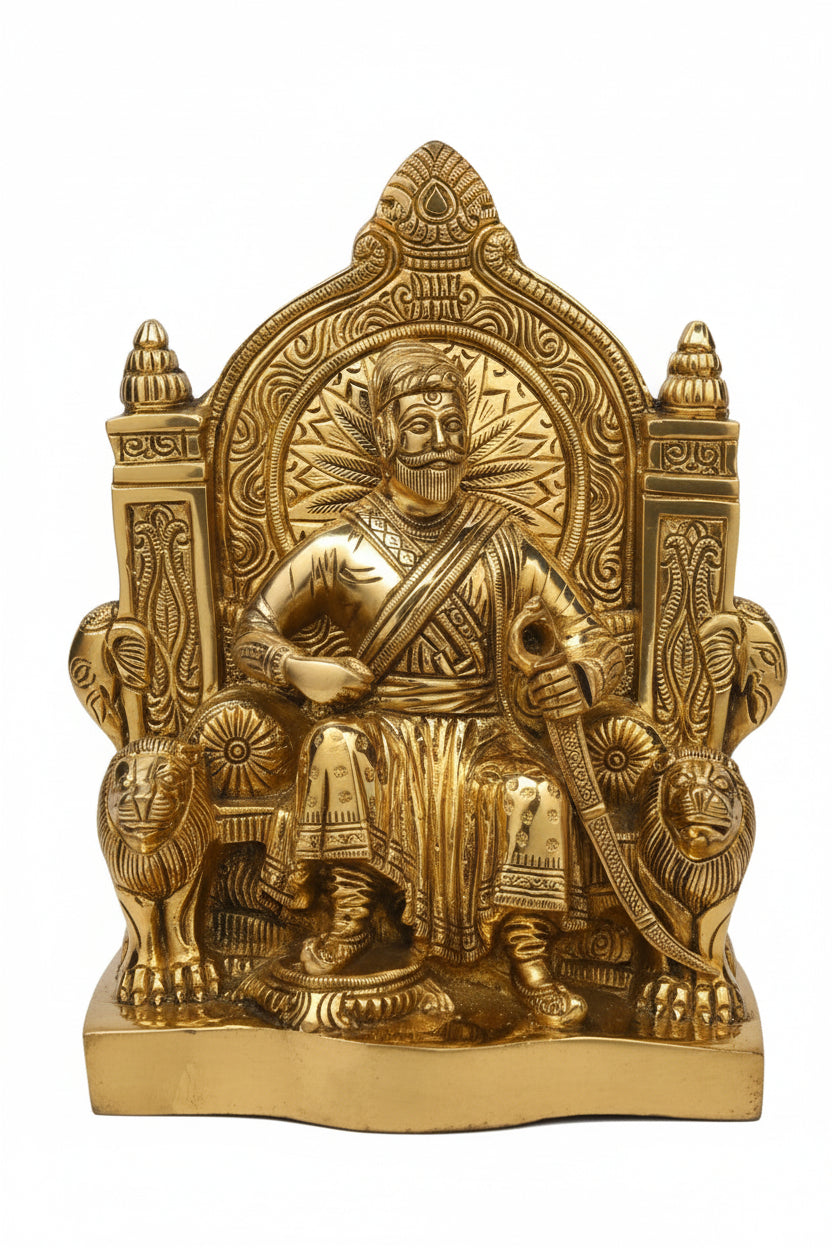Pure Brass Chhatrapati Shivaji Maharaj Statue 10 Inch Large Handcrafted Idol for Home Office and Gifting - ManiMonk