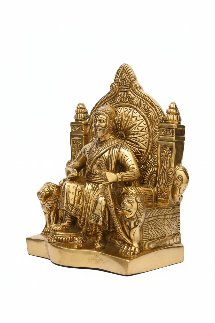 Pure Brass Chhatrapati Shivaji Maharaj Statue 10 Inch Large Handcrafted Idol for Home Office and Gifting - ManiMonk