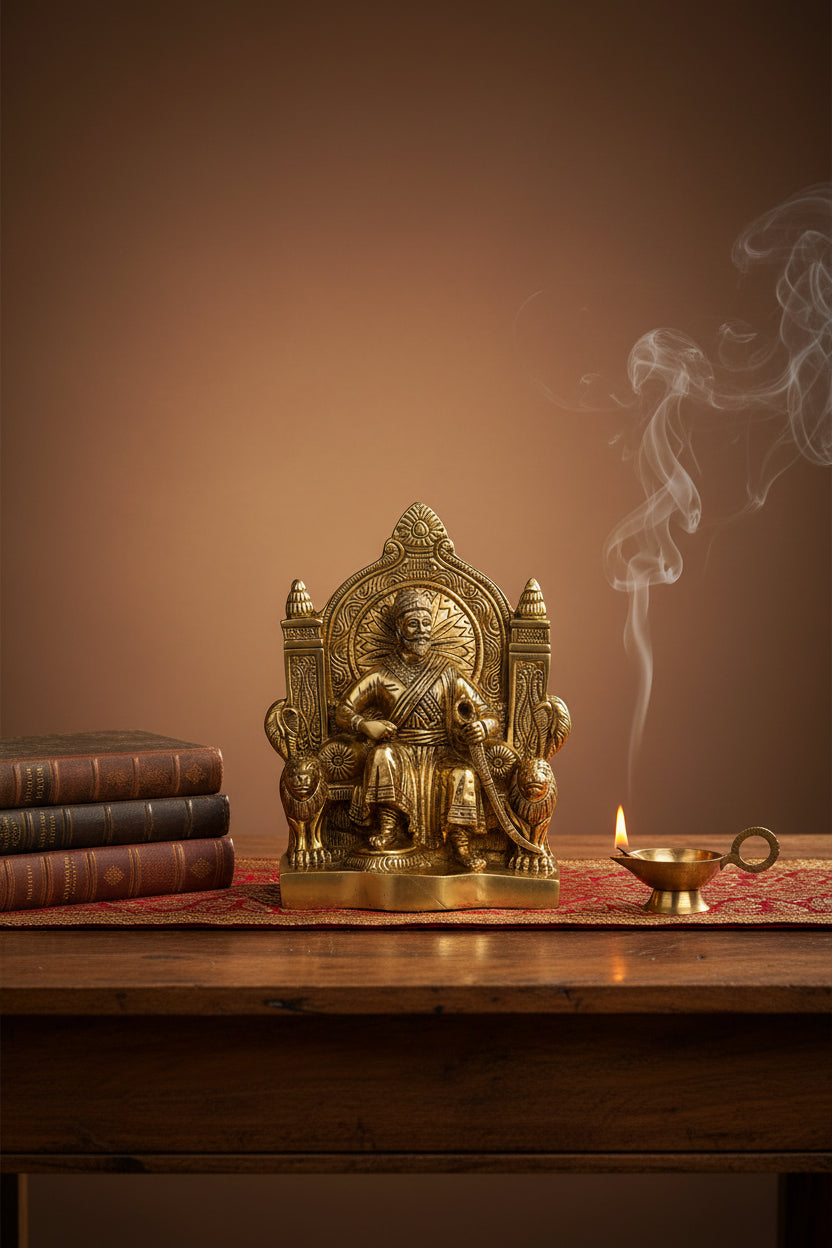 Pure Brass Chhatrapati Shivaji Maharaj Statue 10 Inch Large Handcrafted Idol for Home Office and Gifting - ManiMonk