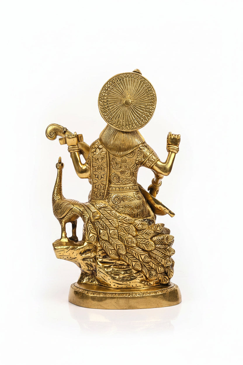 Pure Brass Goddess Saraswati Playing Veena Murti 8.7 Inch Large Premium Handcrafted Idol for Home Temple - ManiMonk