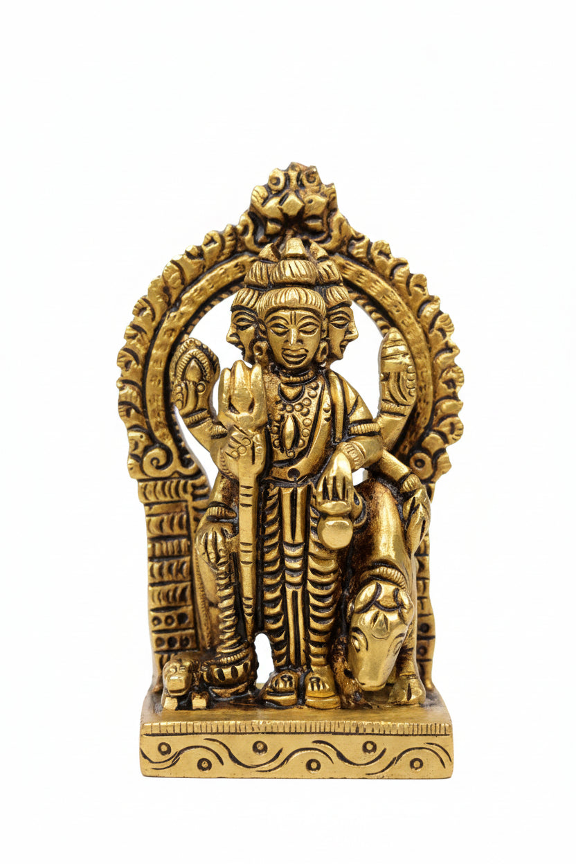 Pure Brass Lord Dattatreya Idol 3.3 Inch Compact Mini Handcrafted Murti for Home Mandir Travel Altar and Gifting - ManiMonk