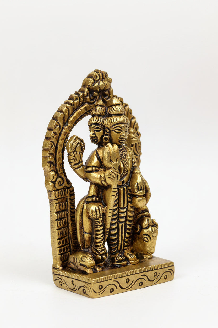 Pure Brass Lord Dattatreya Idol 3.3 Inch Compact Mini Handcrafted Murti for Home Mandir Travel Altar and Gifting - ManiMonk