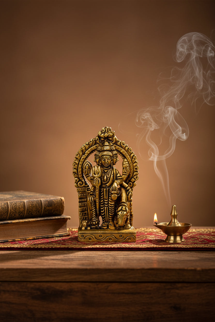 Pure Brass Lord Dattatreya Idol 3.3 Inch Compact Mini Handcrafted Murti for Home Mandir Travel Altar and Gifting - ManiMonk