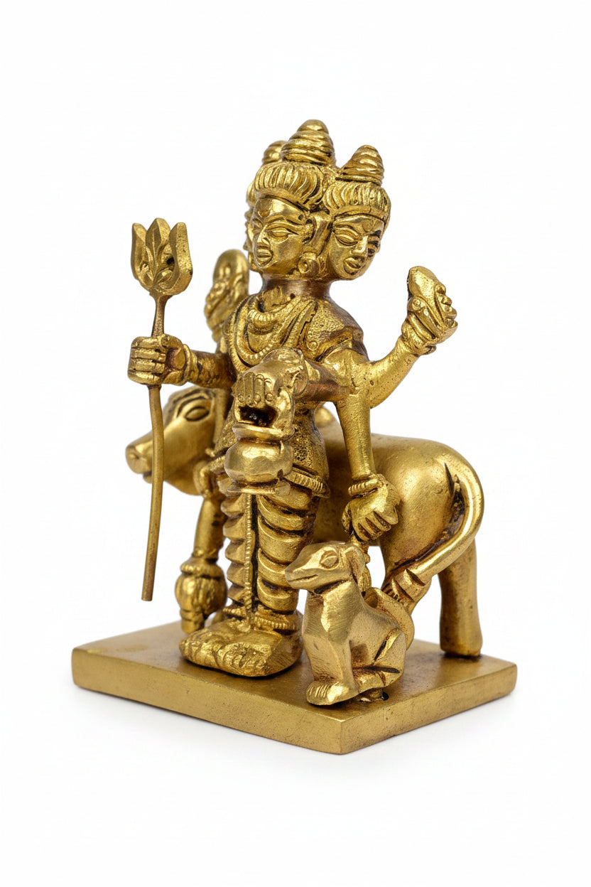 Pure Brass Lord Dattatreya Idol 3.8 Inch Small Handcrafted Murti for Home Mandir Puja Table and Gifting - ManiMonk