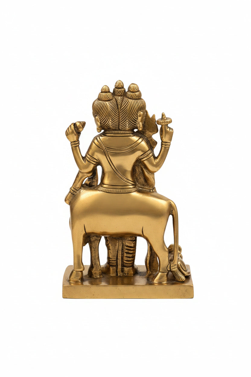 Pure Brass Lord Dattatreya Murti 6 Inch Handcrafted Idol for Home Mandir Puja Room and Gifting - ManiMonk