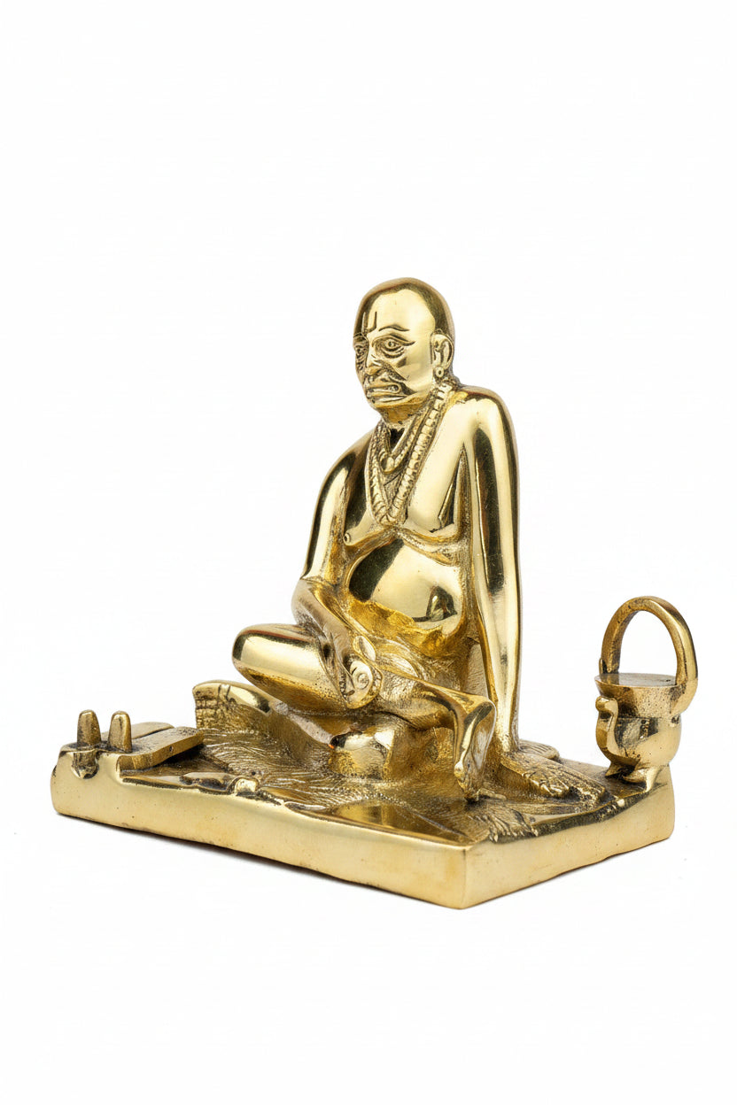 Pure Brass Shree Swami Samarth Murti 4.4 Inch Handcrafted Idol for Home Mandir Puja and Gifting - ManiMonk