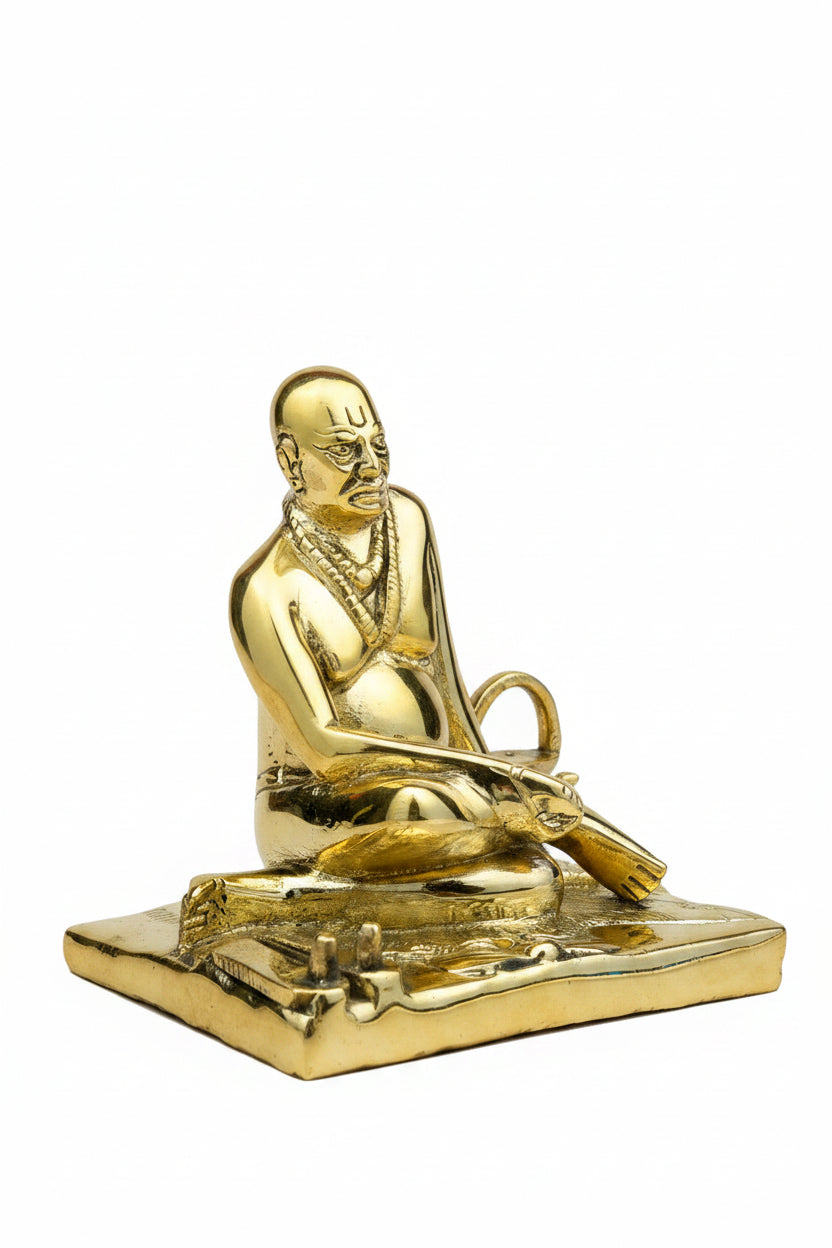 Pure Brass Shree Swami Samarth Murti 4.4 Inch Handcrafted Idol for Home Mandir Puja and Gifting - ManiMonk