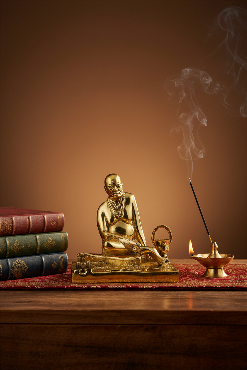 Pure Brass Shree Swami Samarth Murti 4.4 Inch Handcrafted Idol for Home Mandir Puja and Gifting - ManiMonk