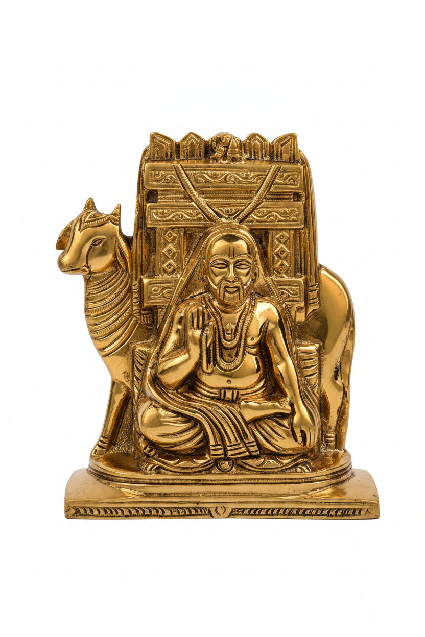 Pure Brass Sri Raghavendra Swami Idol 6 Inch Handcrafted Murti for Home Mandir Puja and Gifting - ManiMonk