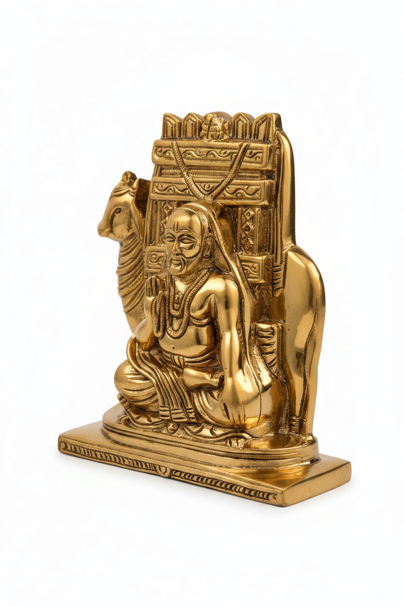 Pure Brass Sri Raghavendra Swami Idol 6 Inch Handcrafted Murti for Home Mandir Puja and Gifting - ManiMonk