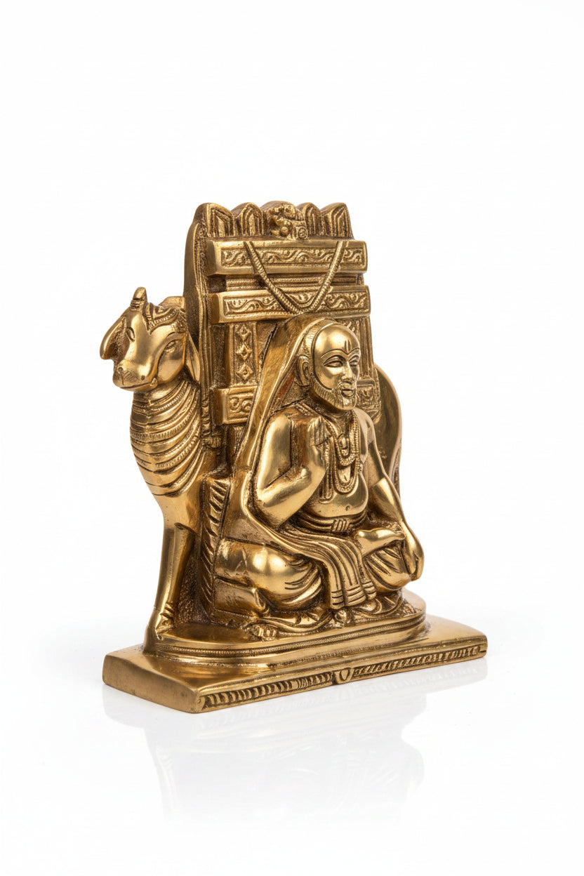 Pure Brass Sri Raghavendra Swami Idol 6 Inch Handcrafted Murti for Home Mandir Puja and Gifting - ManiMonk