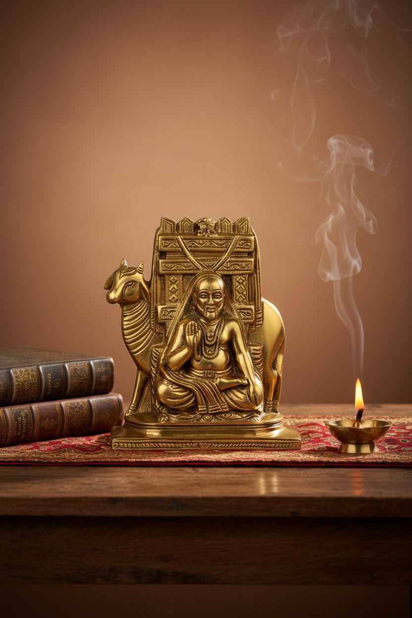 Pure Brass Sri Raghavendra Swami Idol 6 Inch Handcrafted Murti for Home Mandir Puja and Gifting - ManiMonk