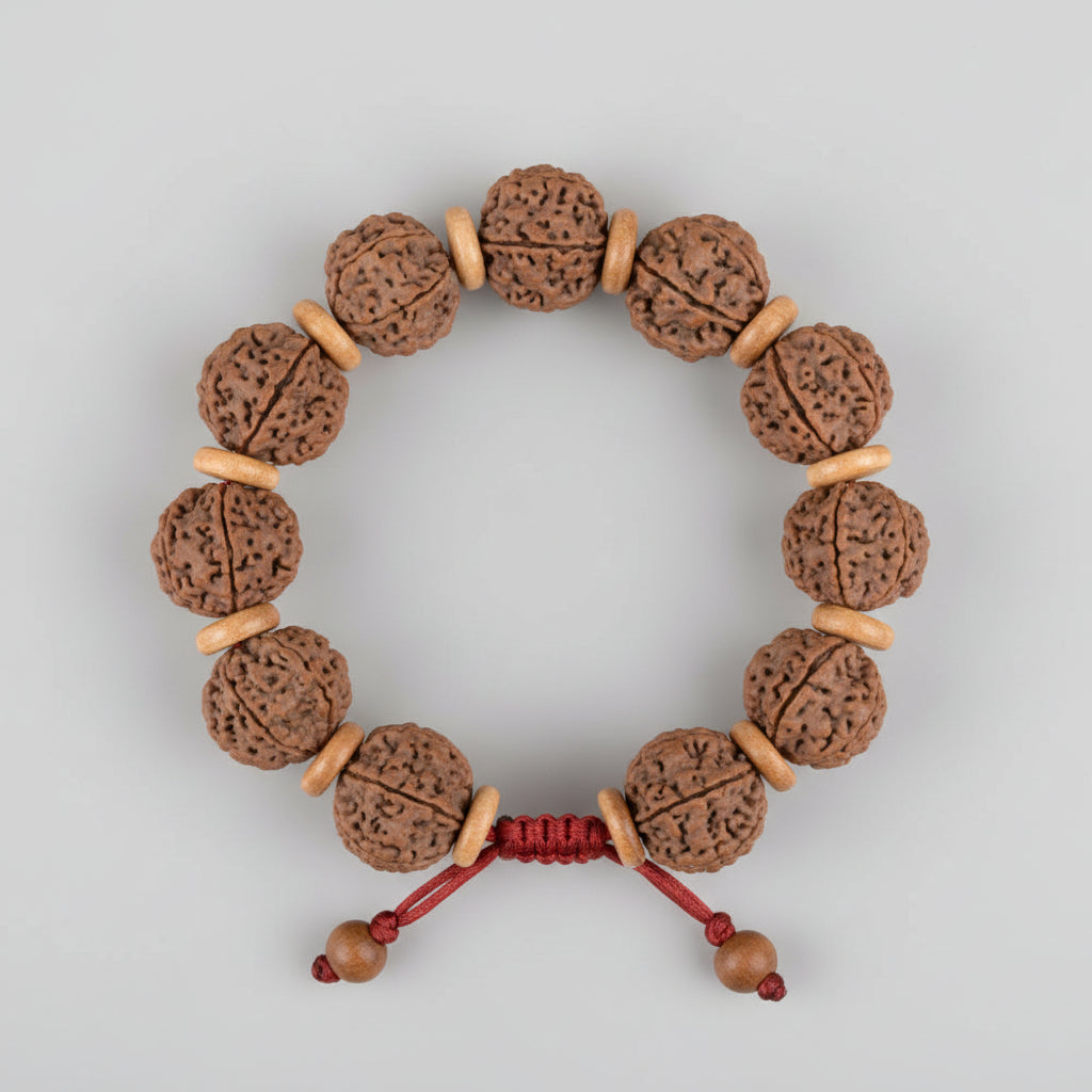 6 Mukhi Nepali Rudraksha Wooden Spacer Adjustable Bracelet-Small