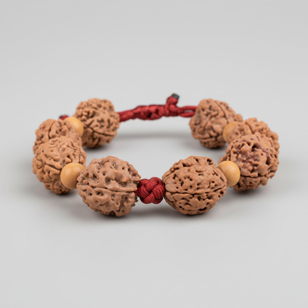 3 Mukhi Nepali Rudraksha x White Sandal Adjustable Bracelet-Large