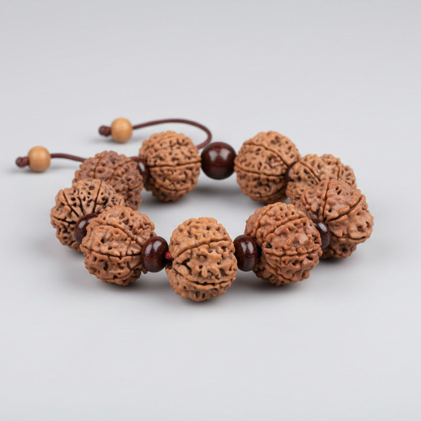 8 Mukhi Nepali Rudraksha x Red Sandal Adjustable Bracelet