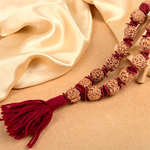 3 Mukhi Nepal Rudraksha Woolen Spacer Kantha Mala-Regular