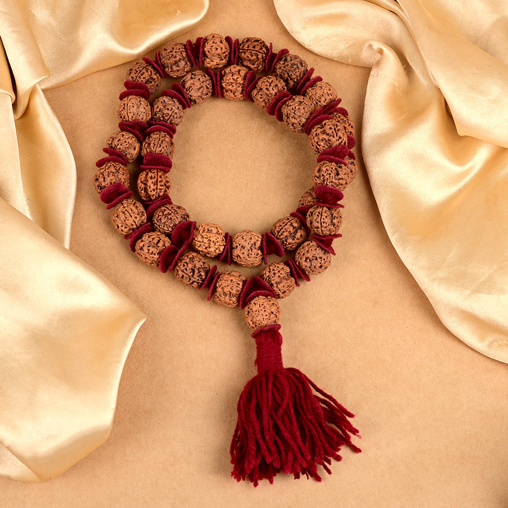 4 Mukhi Nepal Rudraksha Woolen Spacer Kantha Mala-Large