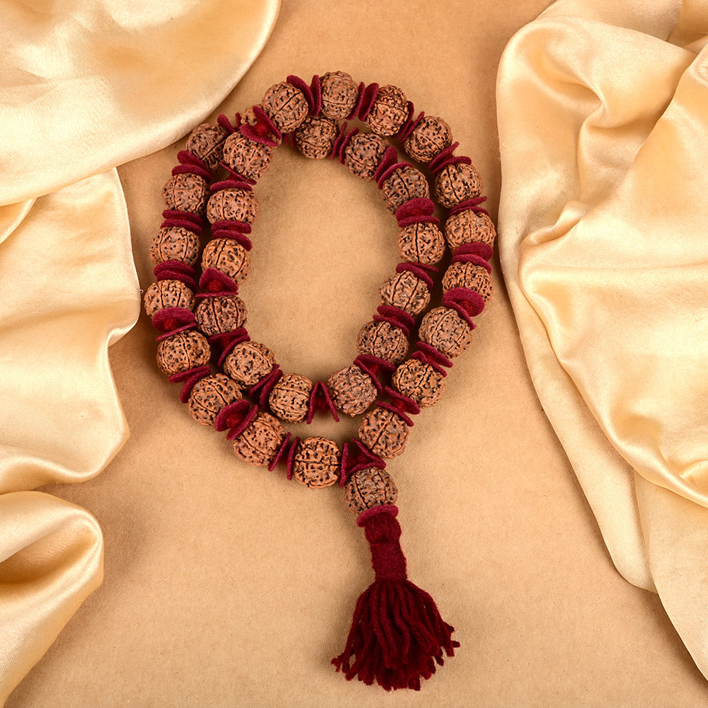 6 Mukhi Nepal Rudraksha Woolen Spacers Kantha Mala-Regular