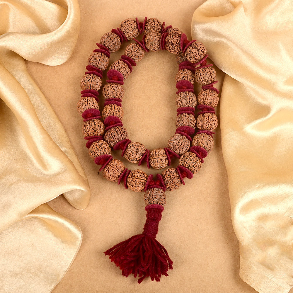 7 Mukhi Nepali Rudraksha Woolen Spacers Kantha Mala-Large