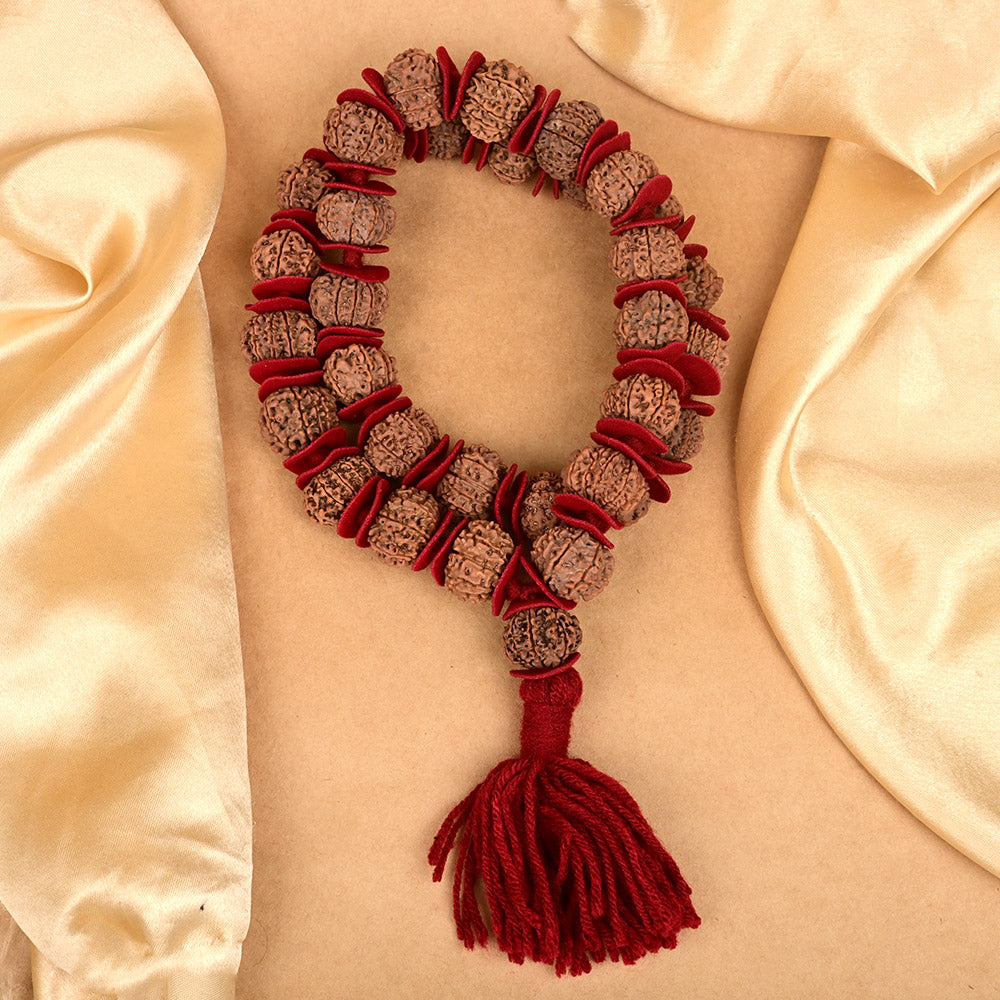 10 Mukhi Nepali Rudraksha Woolen Spacer Kantha Mala