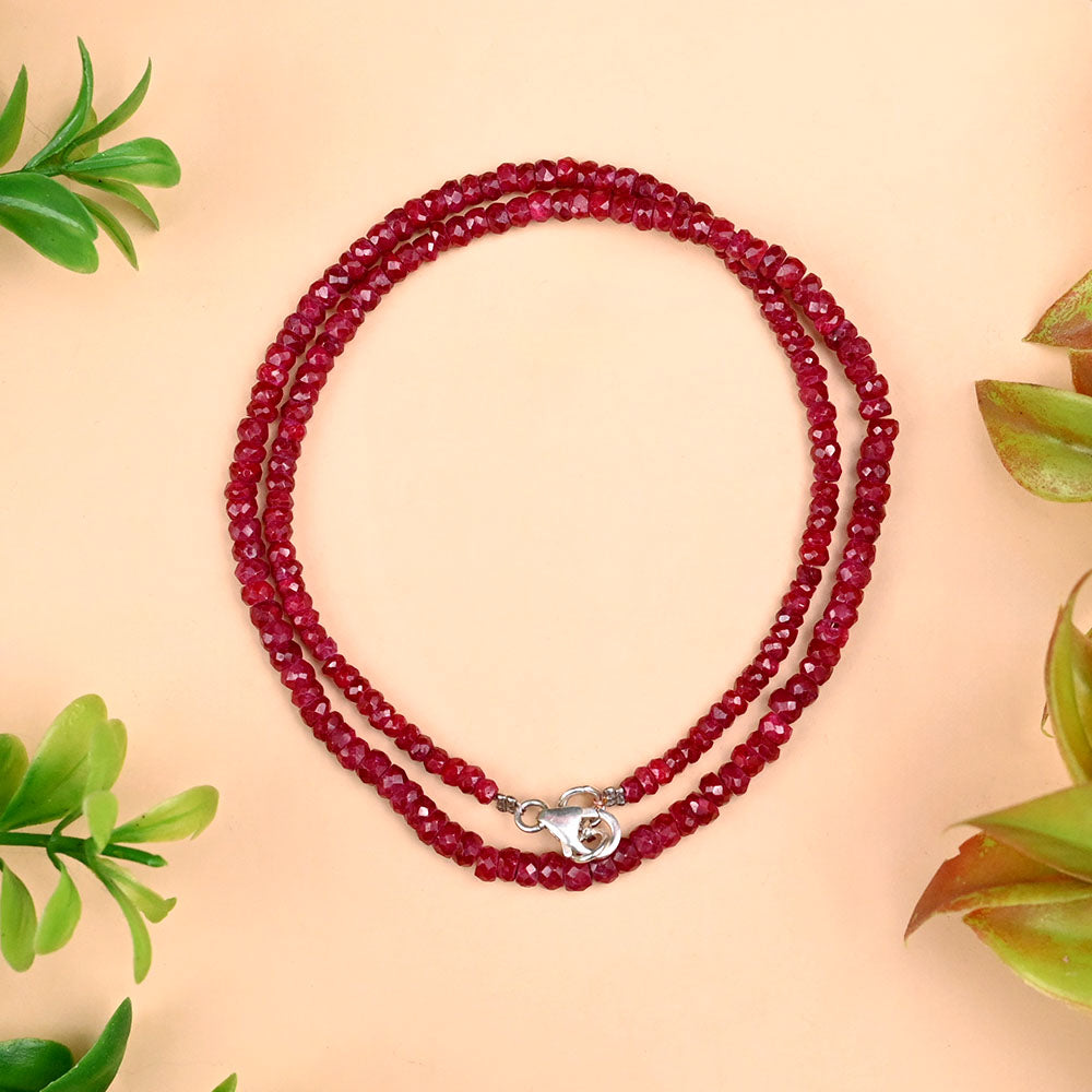 Ruby Faceted Button Shaped Beads Necklace-72.95 carats