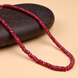 Ruby Faceted Button Shaped Beads Necklace-74.85 carats