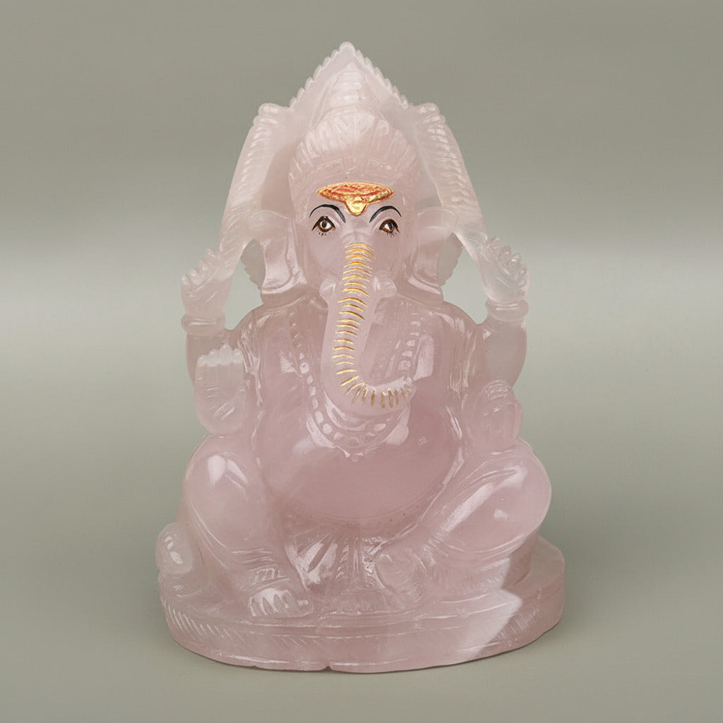 Rose Quartz Ganesha Idol - 1.073 kgs