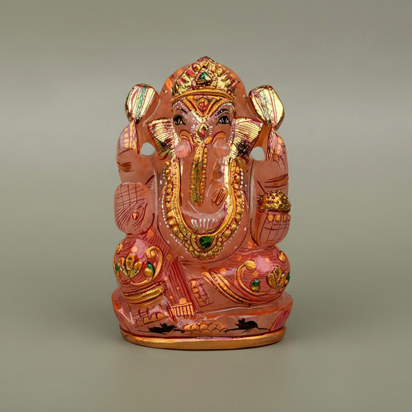 Exotic Rose Quartz Ganesha Idol - 401 gms